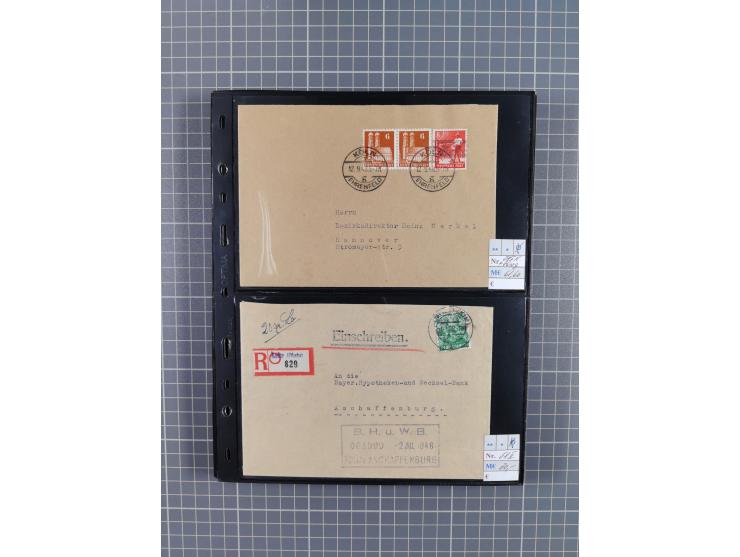 1945/59 (ca.), Bizone und Saarland, Partie mit rund 240 Belegen, interessante Frankaturen, dabei Mi.-Nr 33aBz und 19Az(12) au