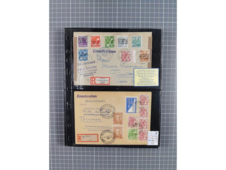1945/59 (ca.), Bizone und Saarland, Partie mit rund 240 Belegen, interessante Frankaturen, dabei Mi.-Nr 33aBz und 19Az(12) au