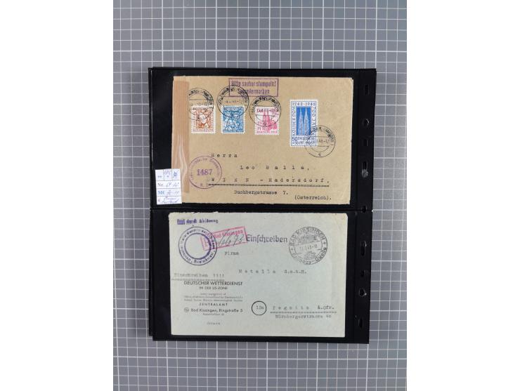 1945/59 (ca.), Bizone und Saarland, Partie mit rund 240 Belegen, interessante Frankaturen, dabei Mi.-Nr 33aBz und 19Az(12) au