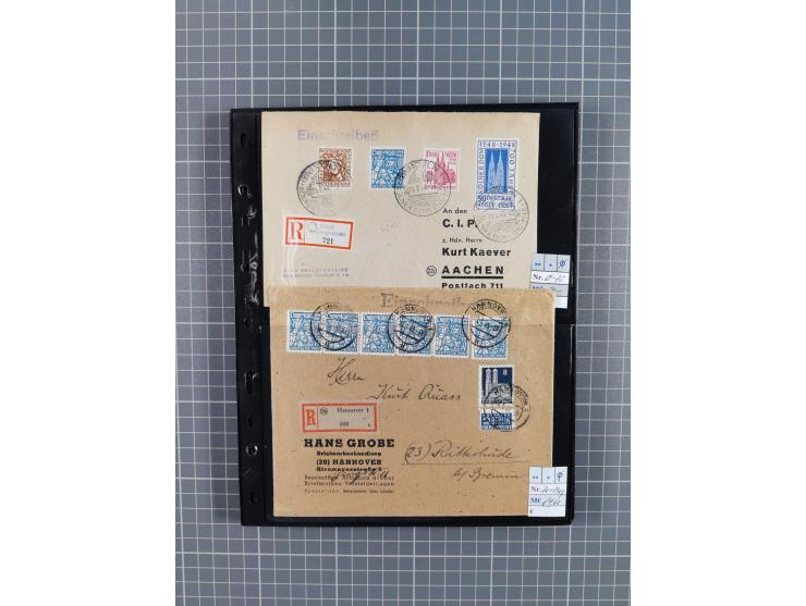 1945/59 (ca.), Bizone und Saarland, Partie mit rund 240 Belegen, interessante Frankaturen, dabei Mi.-Nr 33aBz und 19Az(12) au