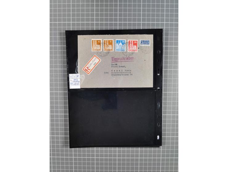 1945/59 (ca.), Bizone und Saarland, Partie mit rund 240 Belegen, interessante Frankaturen, dabei Mi.-Nr 33aBz und 19Az(12) au