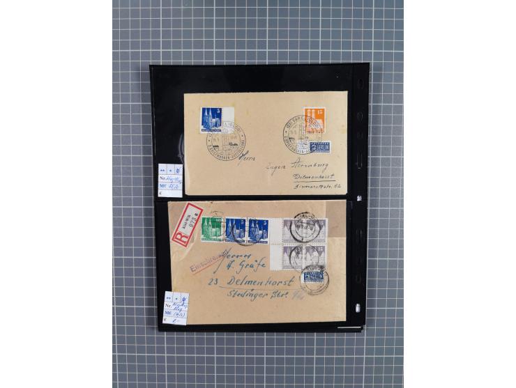 1945/59 (ca.), Bizone und Saarland, Partie mit rund 240 Belegen, interessante Frankaturen, dabei Mi.-Nr 33aBz und 19Az(12) au