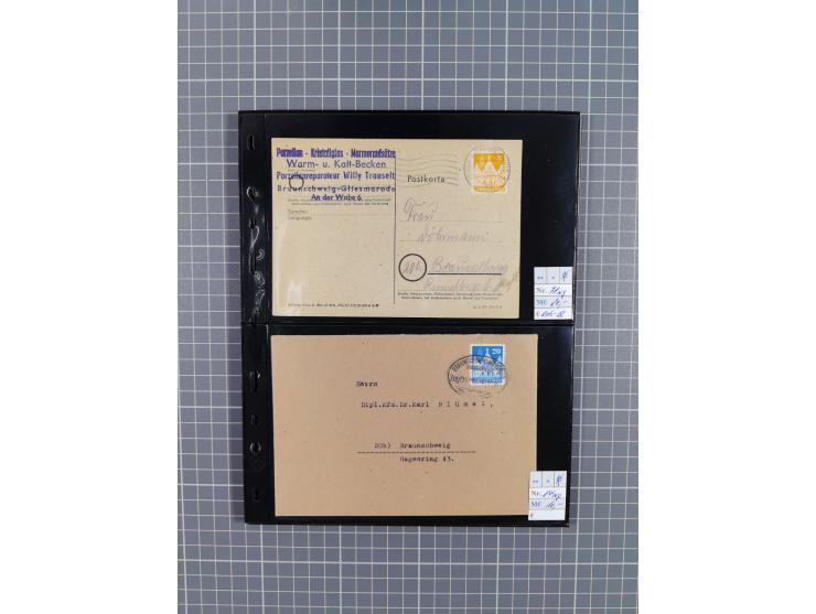 1945/59 (ca.), Bizone und Saarland, Partie mit rund 240 Belegen, interessante Frankaturen, dabei Mi.-Nr 33aBz und 19Az(12) au