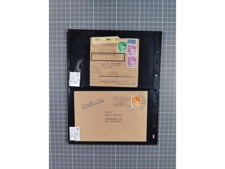 1945/59 (ca.), Bizone und Saarland, Partie mit rund 240 Belegen, interessante Frankaturen, dabei Mi.-Nr 33aBz und 19Az(12) au