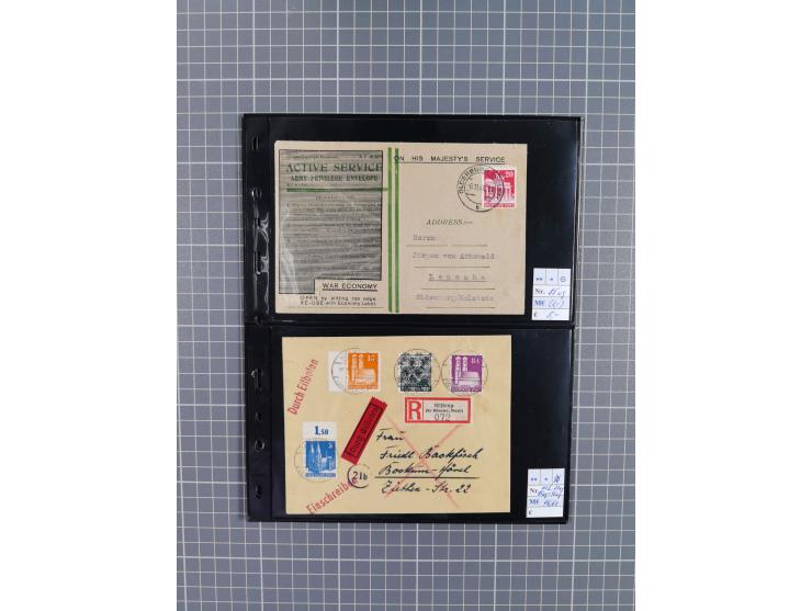 1945/59 (ca.), Bizone und Saarland, Partie mit rund 240 Belegen, interessante Frankaturen, dabei Mi.-Nr 33aBz und 19Az(12) au