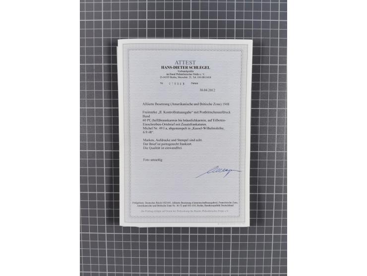 1945/59 (ca.), Bizone und Saarland, Partie mit rund 240 Belegen, interessante Frankaturen, dabei Mi.-Nr 33aBz und 19Az(12) au