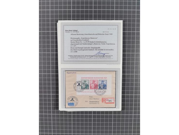 1945/59 (ca.), Bizone und Saarland, Partie mit rund 240 Belegen, interessante Frankaturen, dabei Mi.-Nr 33aBz und 19Az(12) au