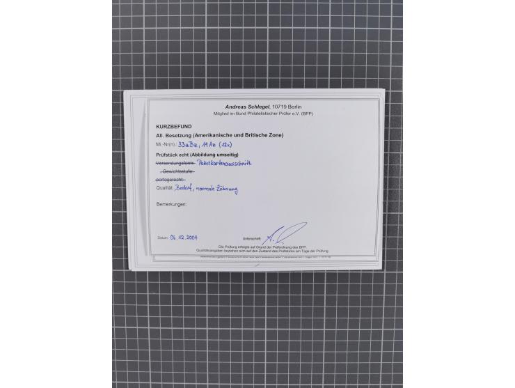 1945/59 (ca.), Bizone und Saarland, Partie mit rund 240 Belegen, interessante Frankaturen, dabei Mi.-Nr 33aBz und 19Az(12) au