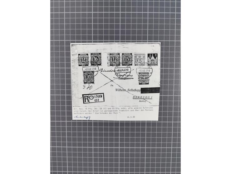 1945/59 (ca.), Bizone und Saarland, Partie mit rund 240 Belegen, interessante Frankaturen, dabei Mi.-Nr 33aBz und 19Az(12) au