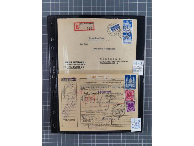 1945/59 (ca.), Bizone und Saarland, Partie mit rund 240 Belegen, interessante Frankaturen, dabei Mi.-Nr 33aBz und 19Az(12) au