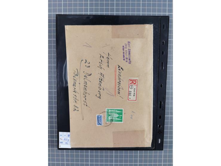 1945/59 (ca.), Bizone und Saarland, Partie mit rund 240 Belegen, interessante Frankaturen, dabei Mi.-Nr 33aBz und 19Az(12) au