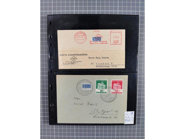 1945/59 (ca.), Bizone und Saarland, Partie mit rund 240 Belegen, interessante Frankaturen, dabei Mi.-Nr 33aBz und 19Az(12) au