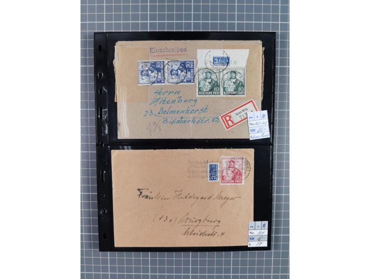 1945/59 (ca.), Bizone und Saarland, Partie mit rund 240 Belegen, interessante Frankaturen, dabei Mi.-Nr 33aBz und 19Az(12) au