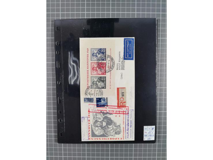 1945/59 (ca.), Bizone und Saarland, Partie mit rund 240 Belegen, interessante Frankaturen, dabei Mi.-Nr 33aBz und 19Az(12) au