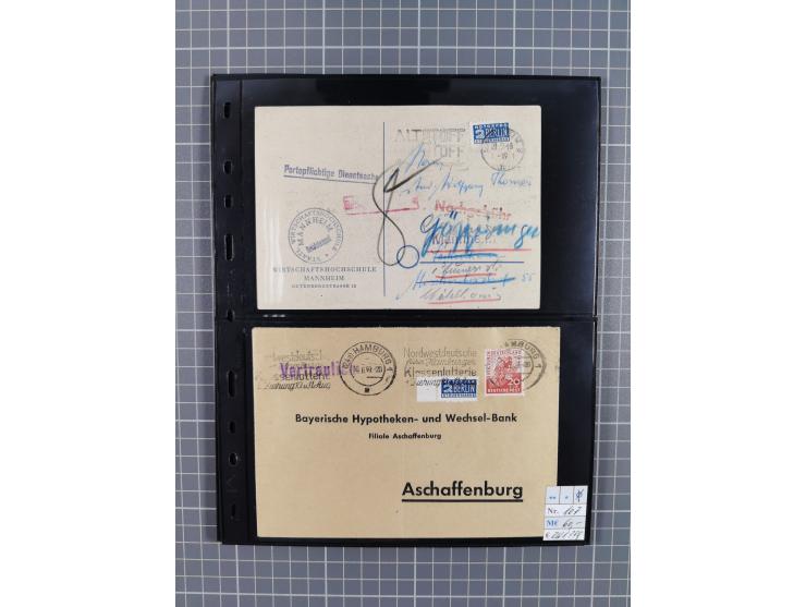1945/59 (ca.), Bizone und Saarland, Partie mit rund 240 Belegen, interessante Frankaturen, dabei Mi.-Nr 33aBz und 19Az(12) au