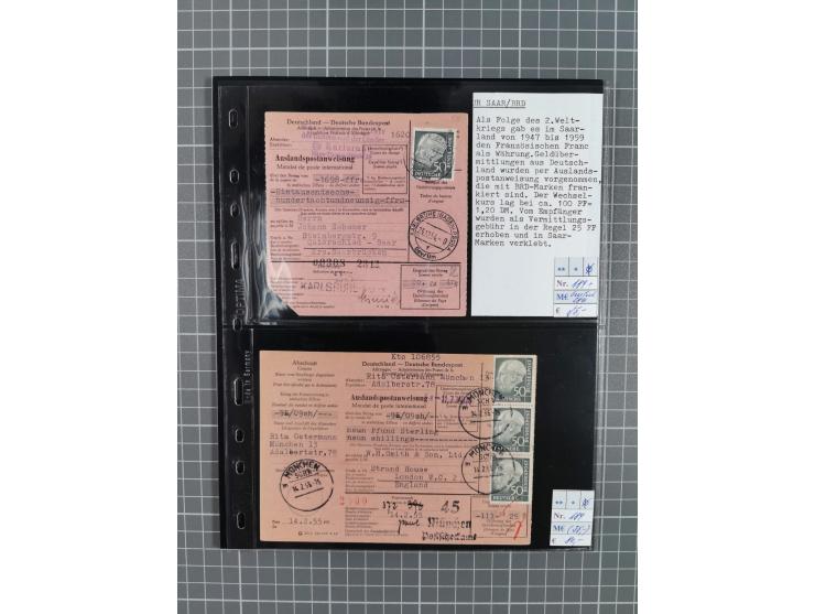1945/59 (ca.), Bizone und Saarland, Partie mit rund 240 Belegen, interessante Frankaturen, dabei Mi.-Nr 33aBz und 19Az(12) au