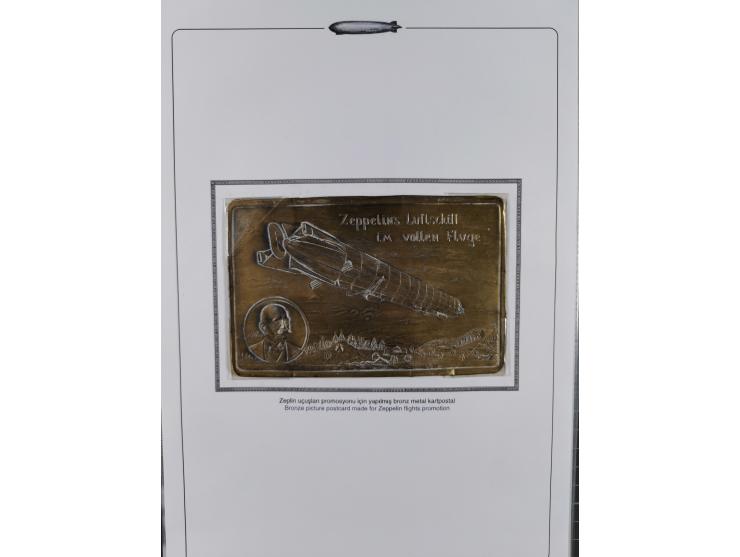 1910/29, Partie mit zwei ungebrauchten Metall bzw. Kupfer-Ansichtskarten “Zeppelin-Luftschiff”, eine bildseitig frankierte An