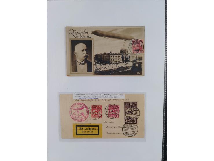 1910/29, Partie mit zwei ungebrauchten Metall bzw. Kupfer-Ansichtskarten “Zeppelin-Luftschiff”, eine bildseitig frankierte An