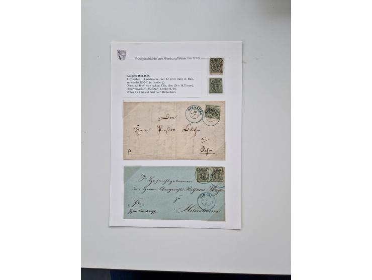 1613/1866 (ca.), Heimatsammlung Nienburg a.d. Weser mit Marken, Briefstücken und rund 80 Briefen, Ganzsachen, Post scheinen, 