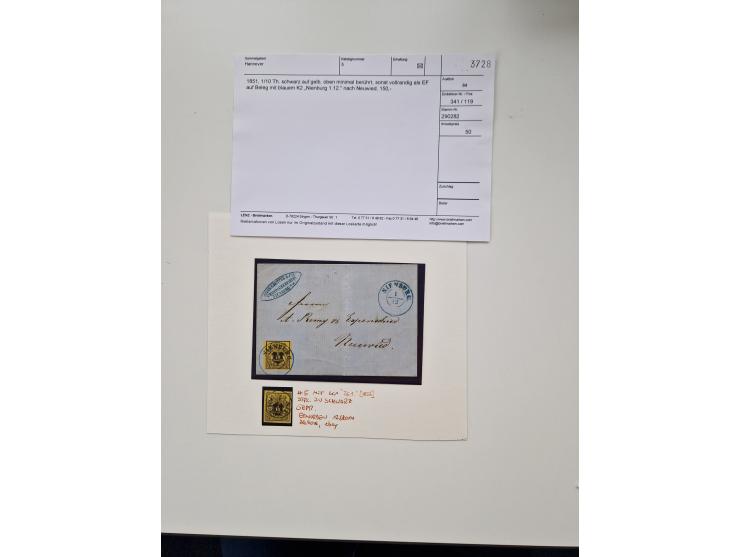 1613/1866 (ca.), Heimatsammlung Nienburg a.d. Weser mit Marken, Briefstücken und rund 80 Briefen, Ganzsachen, Post scheinen, 