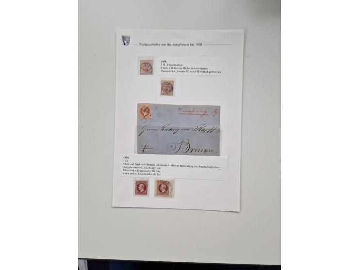1613/1866 (ca.), Heimatsammlung Nienburg a.d. Weser mit Marken, Briefstücken und rund 80 Briefen, Ganzsachen, Post scheinen, 