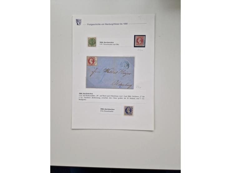 1613/1866 (ca.), Heimatsammlung Nienburg a.d. Weser mit Marken, Briefstücken und rund 80 Briefen, Ganzsachen, Post scheinen, 