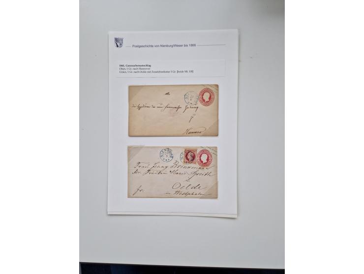 1613/1866 (ca.), Heimatsammlung Nienburg a.d. Weser mit Marken, Briefstücken und rund 80 Briefen, Ganzsachen, Post scheinen, 