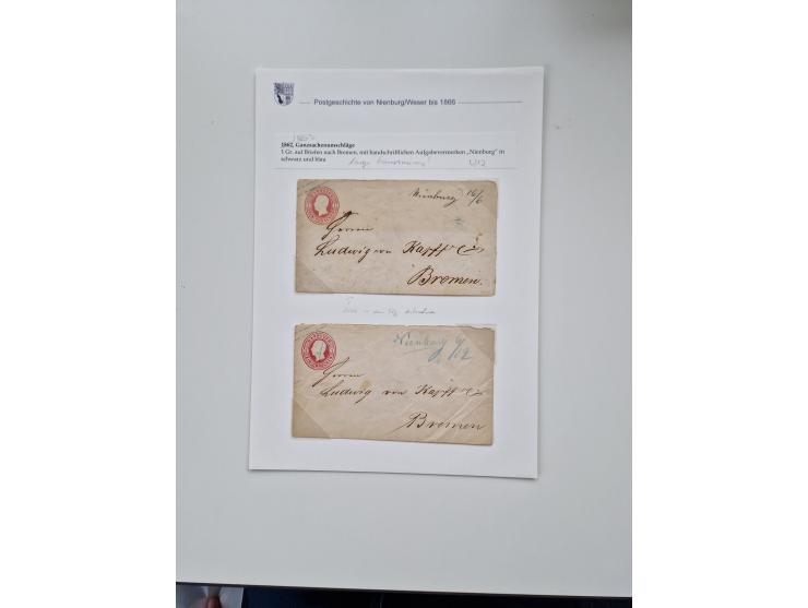 1613/1866 (ca.), Heimatsammlung Nienburg a.d. Weser mit Marken, Briefstücken und rund 80 Briefen, Ganzsachen, Post scheinen, 