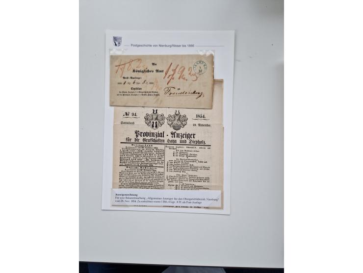 1613/1866 (ca.), Heimatsammlung Nienburg a.d. Weser mit Marken, Briefstücken und rund 80 Briefen, Ganzsachen, Post scheinen, 