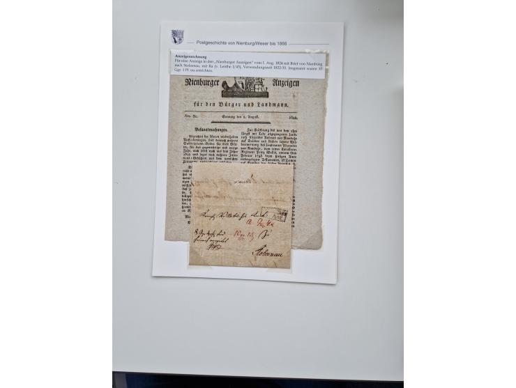 1613/1866 (ca.), Heimatsammlung Nienburg a.d. Weser mit Marken, Briefstücken und rund 80 Briefen, Ganzsachen, Post scheinen, 