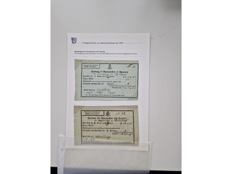 1613/1866 (ca.), Heimatsammlung Nienburg a.d. Weser mit Marken, Briefstücken und rund 80 Briefen, Ganzsachen, Post scheinen, 