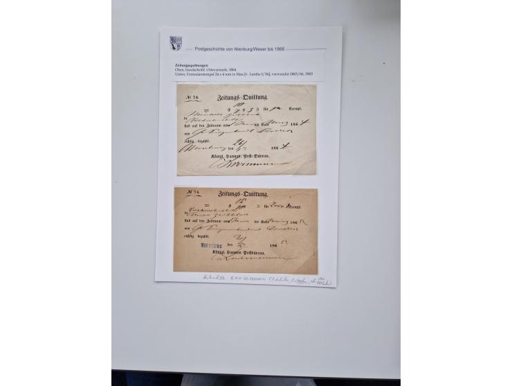 1613/1866 (ca.), Heimatsammlung Nienburg a.d. Weser mit Marken, Briefstücken und rund 80 Briefen, Ganzsachen, Post scheinen, 