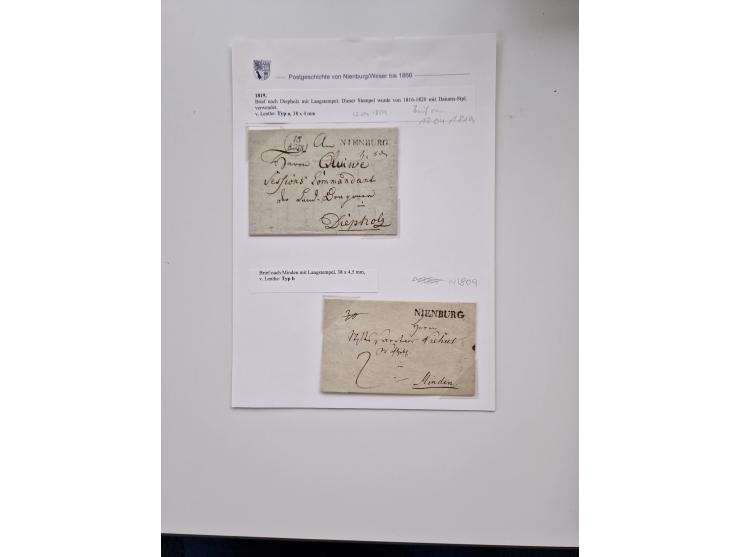 1613/1866 (ca.), Heimatsammlung Nienburg a.d. Weser mit Marken, Briefstücken und rund 80 Briefen, Ganzsachen, Post scheinen, 