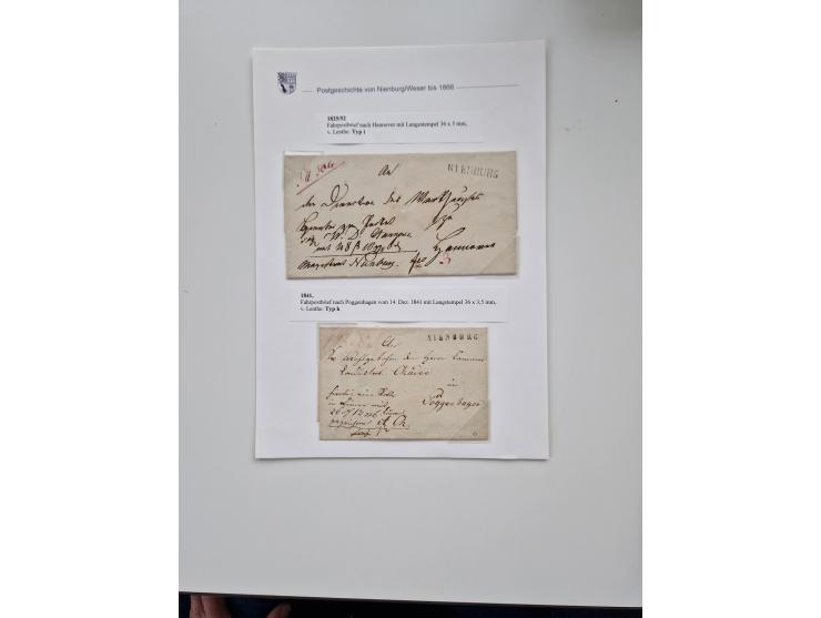 1613/1866 (ca.), Heimatsammlung Nienburg a.d. Weser mit Marken, Briefstücken und rund 80 Briefen, Ganzsachen, Post scheinen, 
