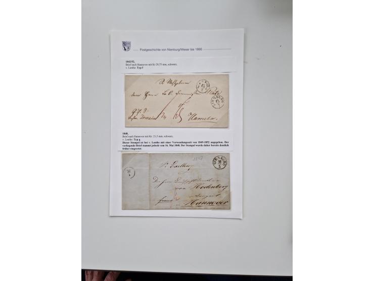 1613/1866 (ca.), Heimatsammlung Nienburg a.d. Weser mit Marken, Briefstücken und rund 80 Briefen, Ganzsachen, Post scheinen, 