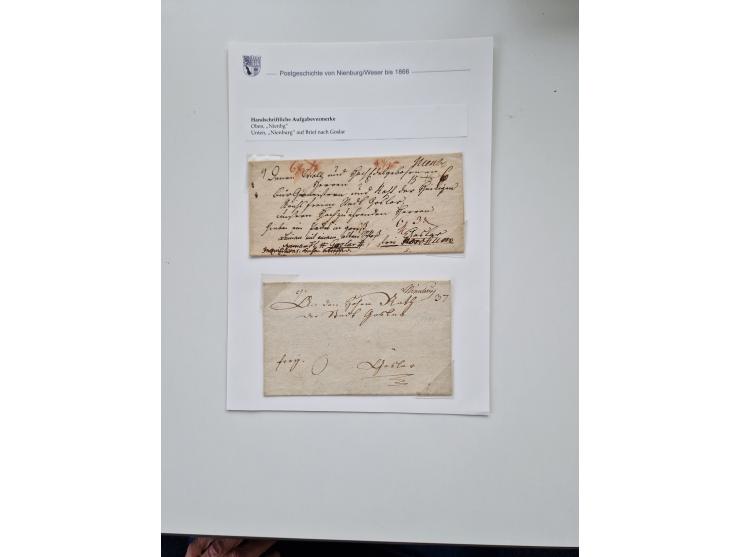 1613/1866 (ca.), Heimatsammlung Nienburg a.d. Weser mit Marken, Briefstücken und rund 80 Briefen, Ganzsachen, Post scheinen, 