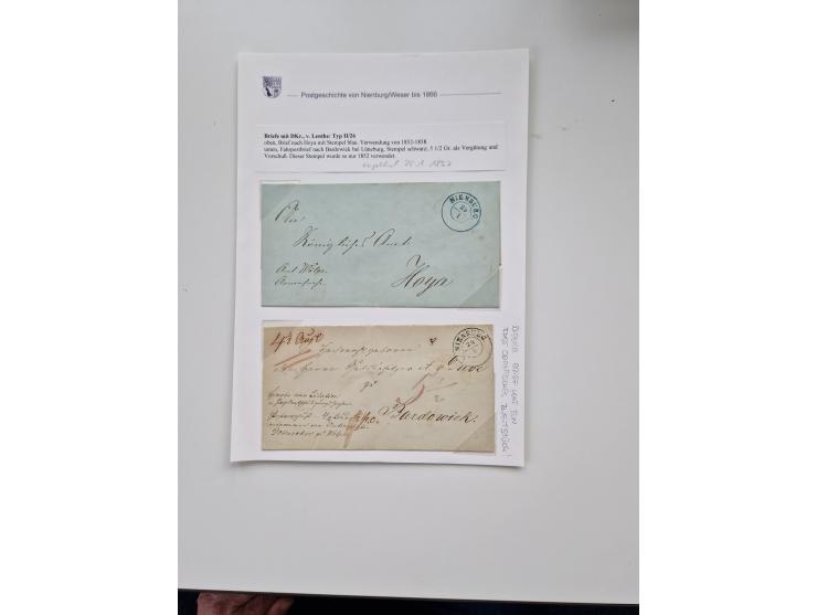 1613/1866 (ca.), Heimatsammlung Nienburg a.d. Weser mit Marken, Briefstücken und rund 80 Briefen, Ganzsachen, Post scheinen, 