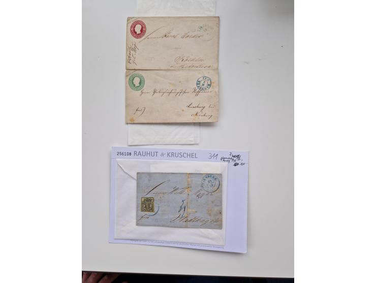 1613/1866 (ca.), Heimatsammlung Nienburg a.d. Weser mit Marken, Briefstücken und rund 80 Briefen, Ganzsachen, Post scheinen, 