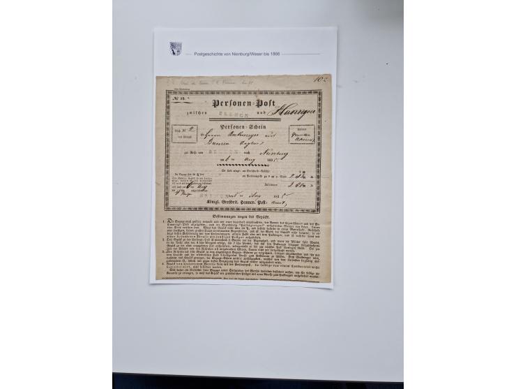1613/1866 (ca.), Heimatsammlung Nienburg a.d. Weser mit Marken, Briefstücken und rund 80 Briefen, Ganzsachen, Post scheinen, 