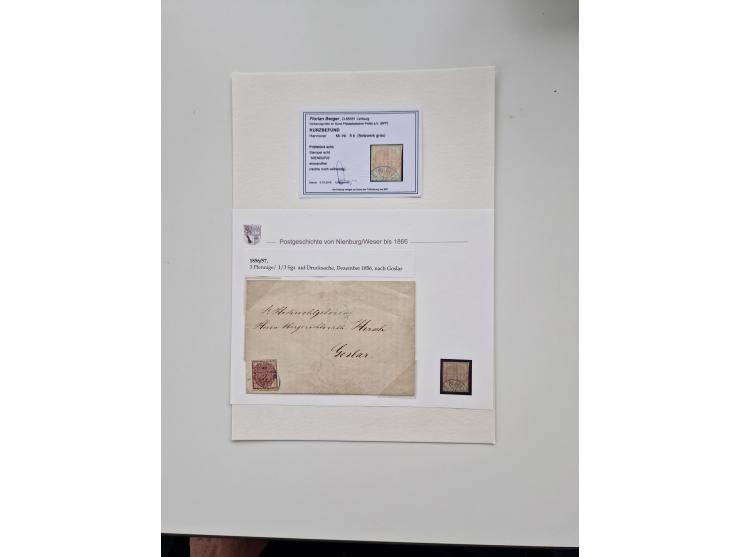 1613/1866 (ca.), Heimatsammlung Nienburg a.d. Weser mit Marken, Briefstücken und rund 80 Briefen, Ganzsachen, Post scheinen, 