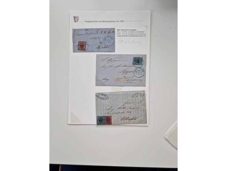 1613/1866 (ca.), Heimatsammlung Nienburg a.d. Weser mit Marken, Briefstücken und rund 80 Briefen, Ganzsachen, Post scheinen, 
