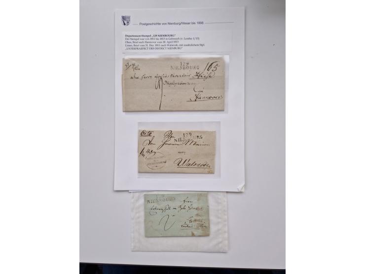 1613/1866 (ca.), Heimatsammlung Nienburg a.d. Weser mit Marken, Briefstücken und rund 80 Briefen, Ganzsachen, Post scheinen, 