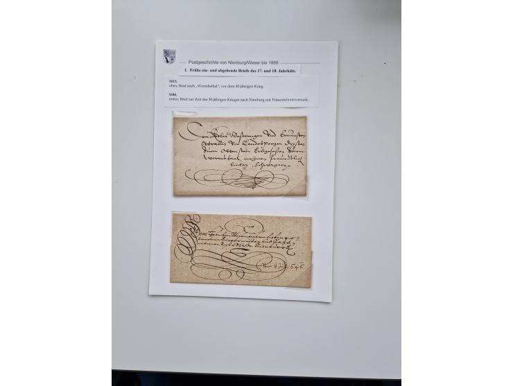 1613/1866 (ca.), Heimatsammlung Nienburg a.d. Weser mit Marken, Briefstücken und rund 80 Briefen, Ganzsachen, Post scheinen, 