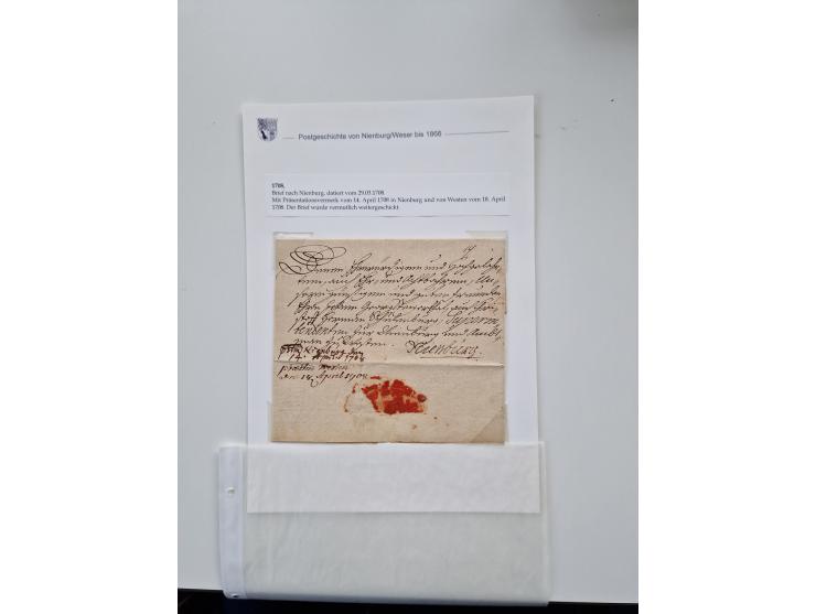 1613/1866 (ca.), Heimatsammlung Nienburg a.d. Weser mit Marken, Briefstücken und rund 80 Briefen, Ganzsachen, Post scheinen, 