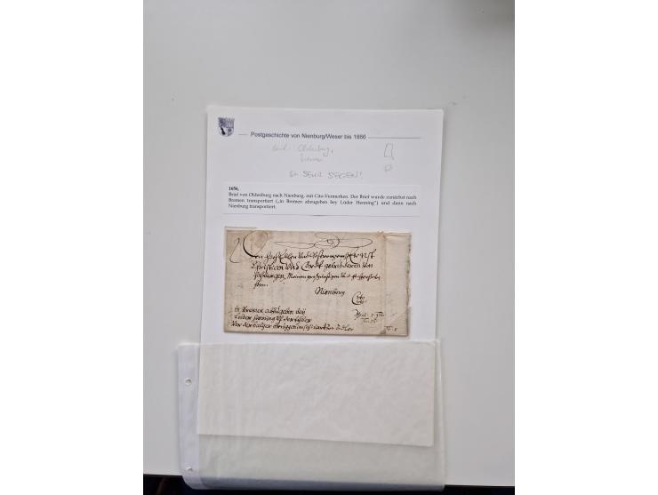 1613/1866 (ca.), Heimatsammlung Nienburg a.d. Weser mit Marken, Briefstücken und rund 80 Briefen, Ganzsachen, Post scheinen, 
