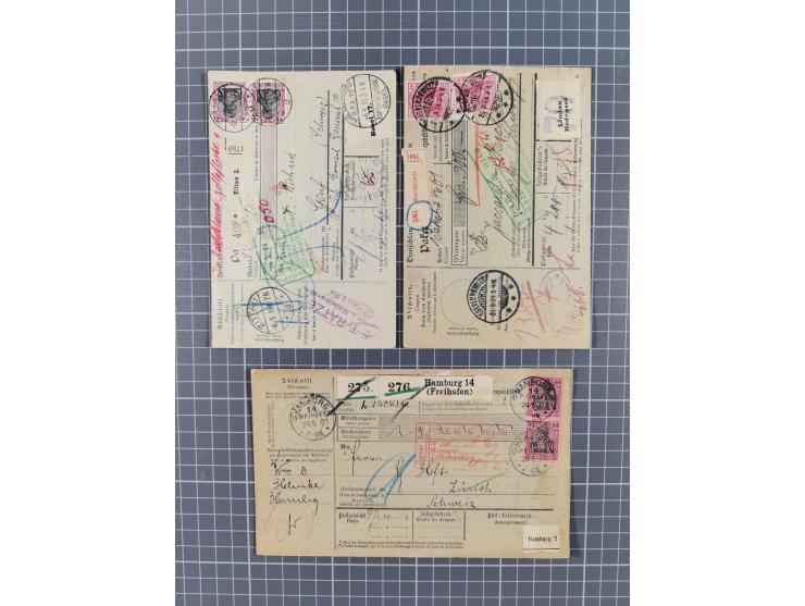 1881/1925, Partie von 62 Auslandspaketkarten mit meist Frankaturen Pfennig, Krone/Adler, Germania und nur wenig später, u.a. 
