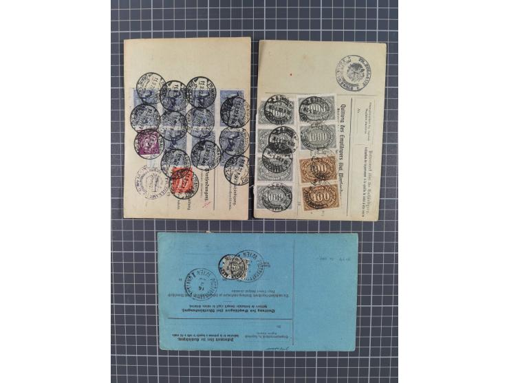 1881/1925, Partie von 62 Auslandspaketkarten mit meist Frankaturen Pfennig, Krone/Adler, Germania und nur wenig später, u.a. 