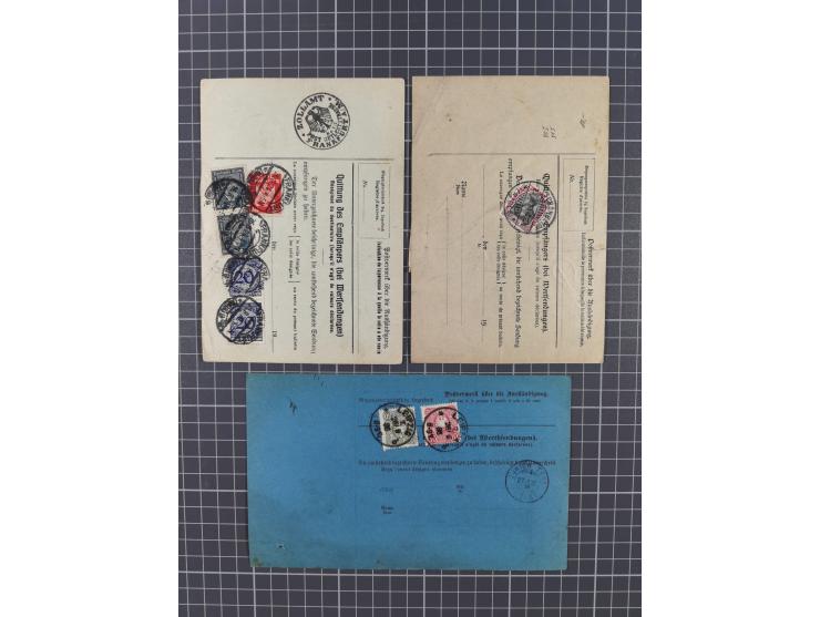 1881/1925, Partie von 62 Auslandspaketkarten mit meist Frankaturen Pfennig, Krone/Adler, Germania und nur wenig später, u.a. 