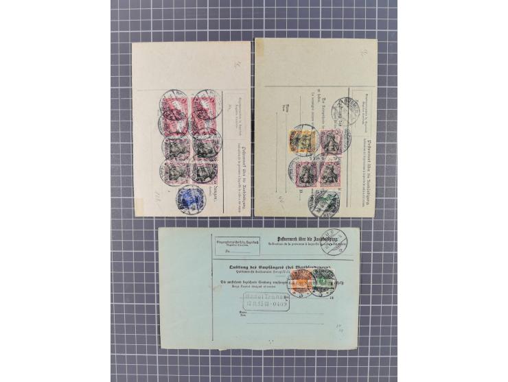 1881/1925, Partie von 62 Auslandspaketkarten mit meist Frankaturen Pfennig, Krone/Adler, Germania und nur wenig später, u.a. 