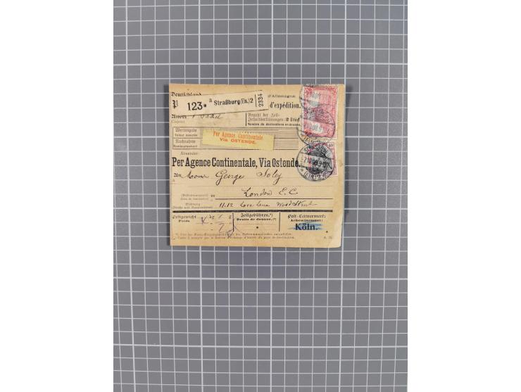 1881/1925, Partie von 62 Auslandspaketkarten mit meist Frankaturen Pfennig, Krone/Adler, Germania und nur wenig später, u.a. 
